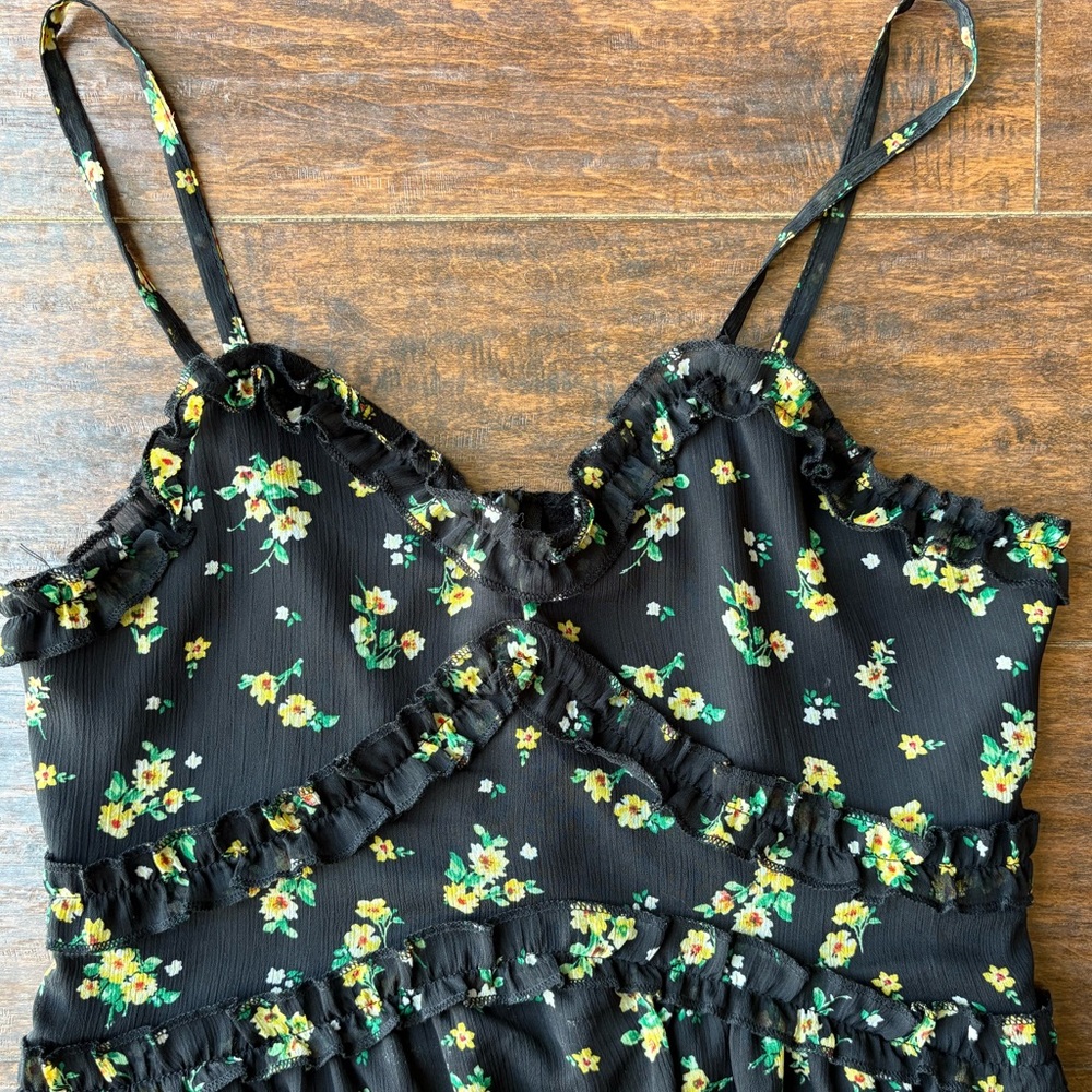 Black sundress with yellow and white flowers adjustable straps